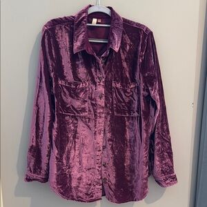 Pilcro Velvet Button Down Shirt - Rich Purple